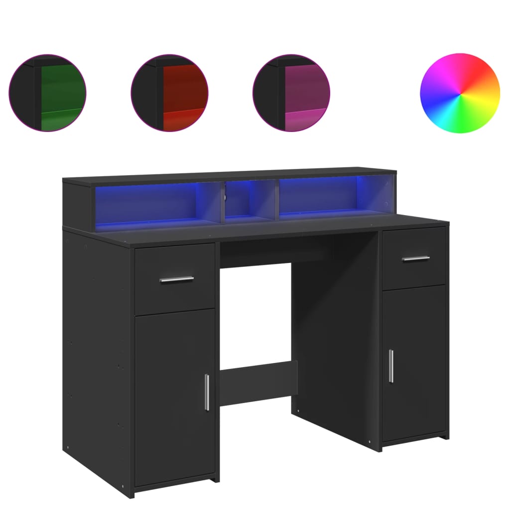 Radni stol s LED svjetlima crni 120x55x91 cm konstruirano drvo