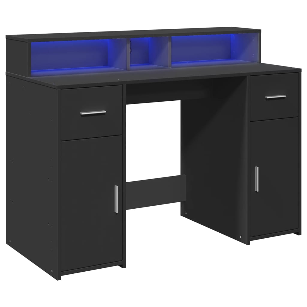Radni stol s LED svjetlima crni 120x55x91 cm konstruirano drvo
