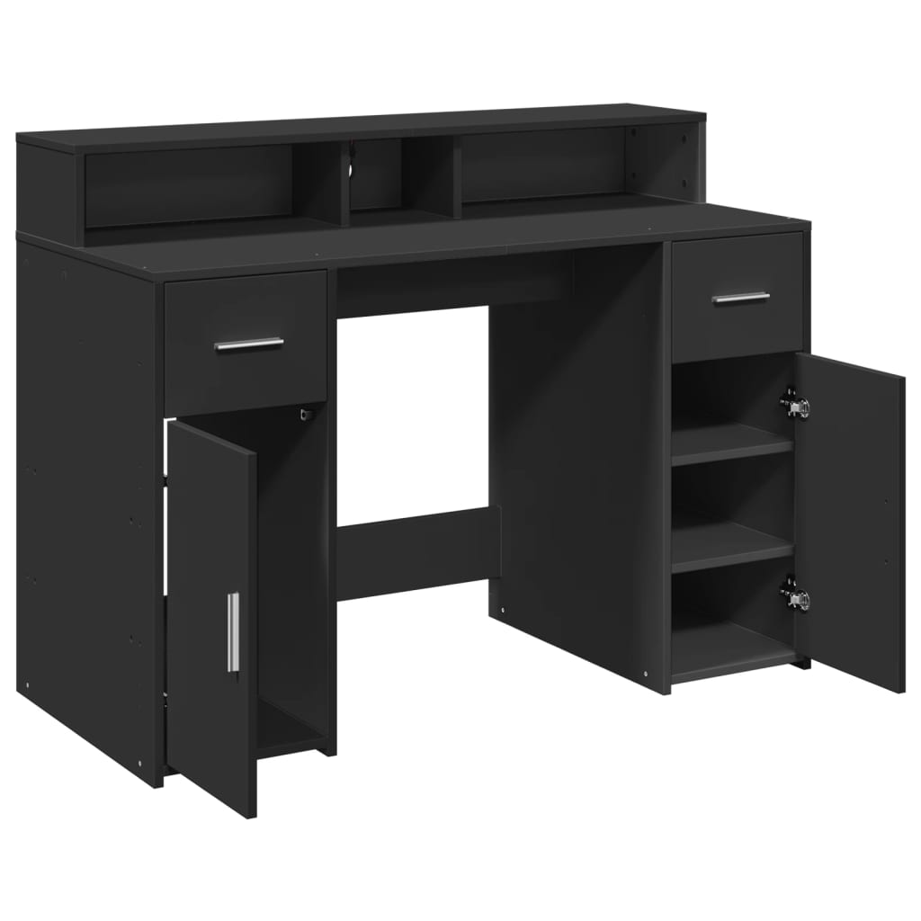 Radni stol s LED svjetlima crni 120x55x91 cm konstruirano drvo