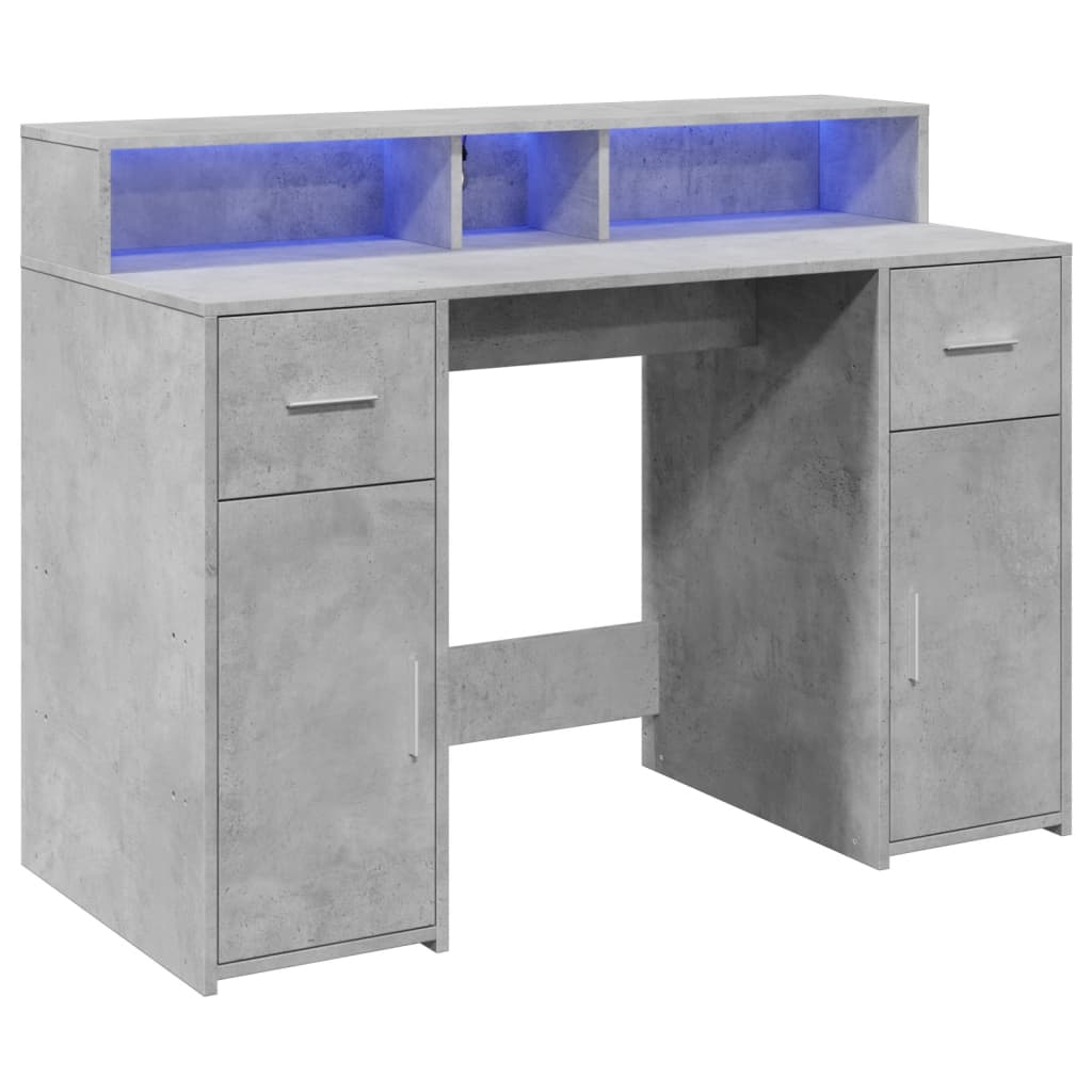 Radni stol s LED svjetlima sivi 120x55x91 cm konstruirano drvo