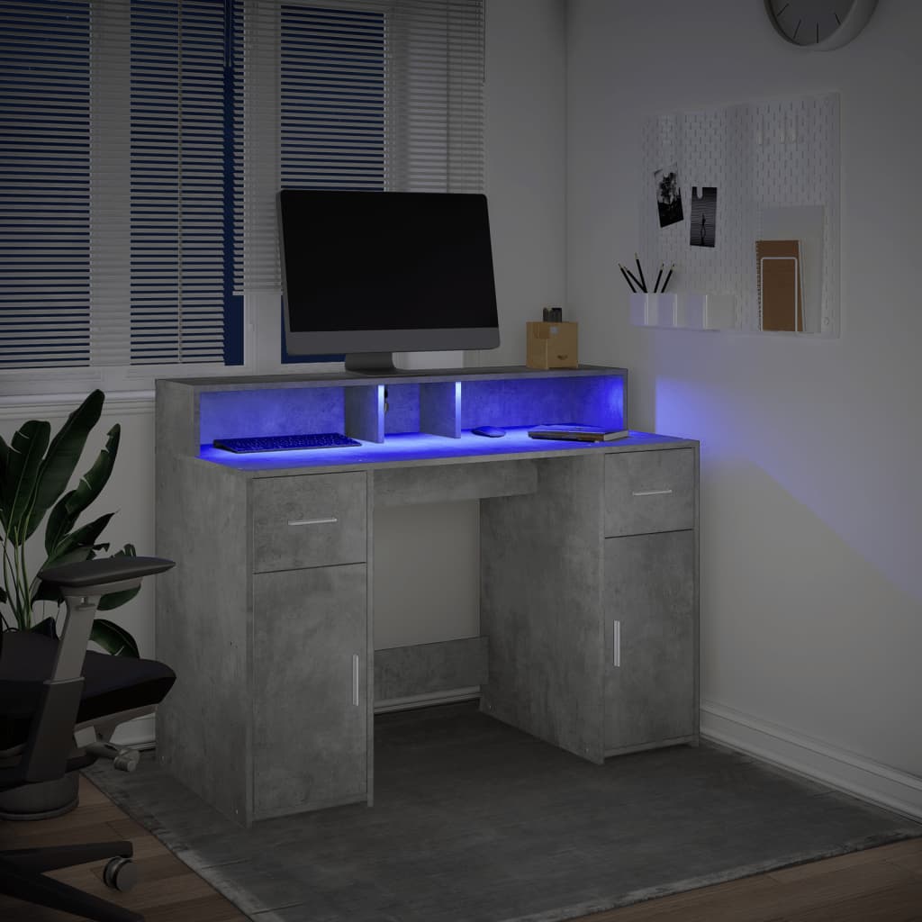 Radni stol s LED svjetlima sivi 120x55x91 cm konstruirano drvo