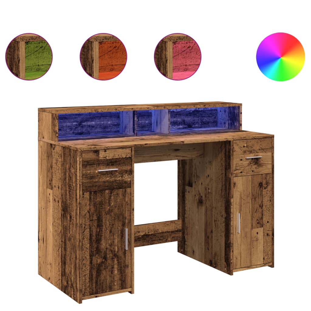 Radni stol s LED svjetlima boja starog drva 120x55x91 cm drveni