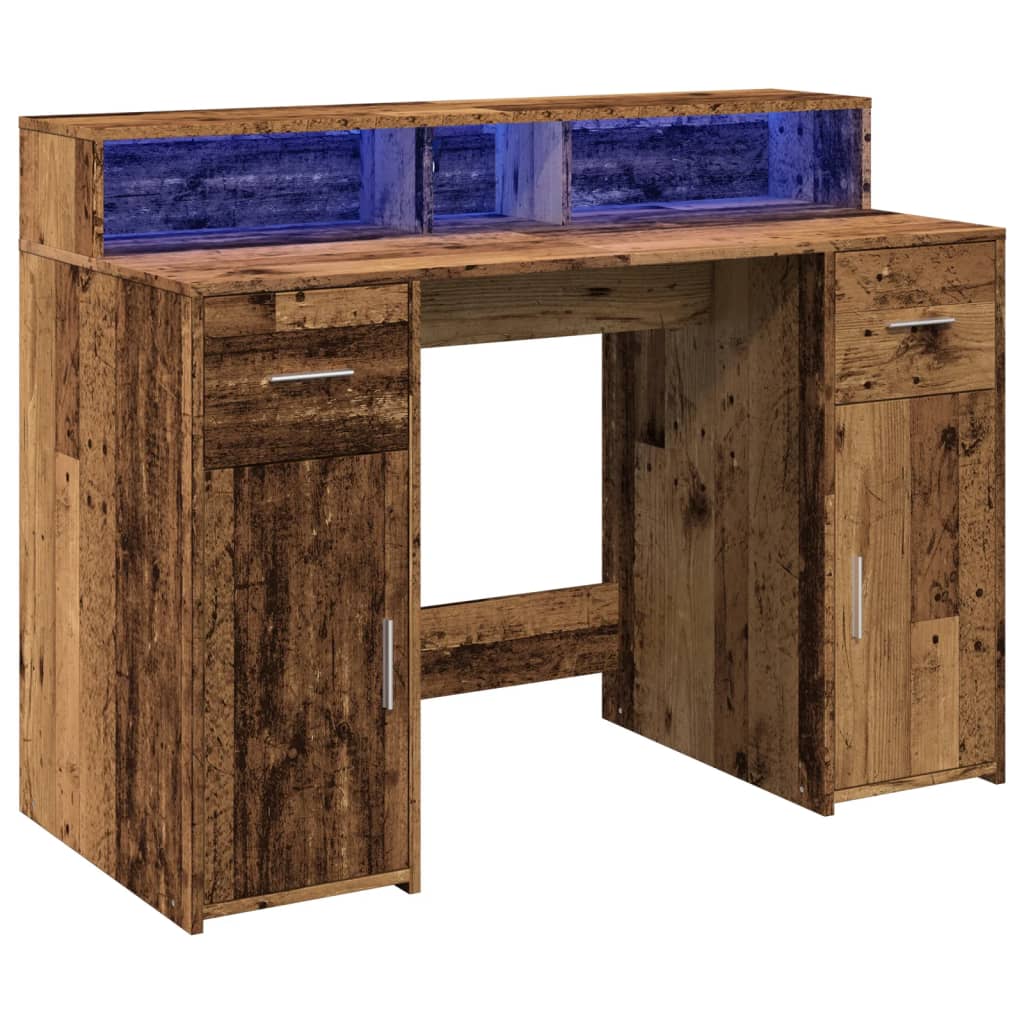 Radni stol s LED svjetlima boja starog drva 120x55x91 cm drveni