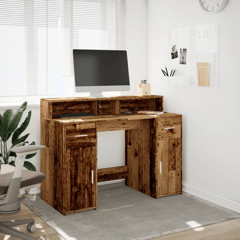 Radni stol s LED svjetlima boja starog drva 120x55x91 cm drveni