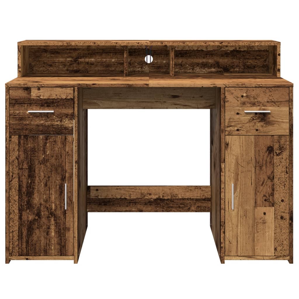 Radni stol s LED svjetlima boja starog drva 120x55x91 cm drveni