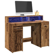 Radni stol s LED svjetlima boja starog drva 120x55x91 cm drveni
