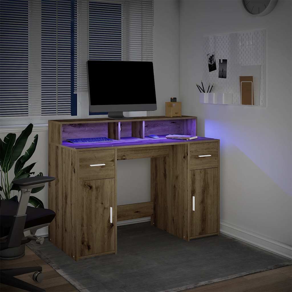Radni stol s LED svjetlima 120x55x91 cm konstruirano drvo