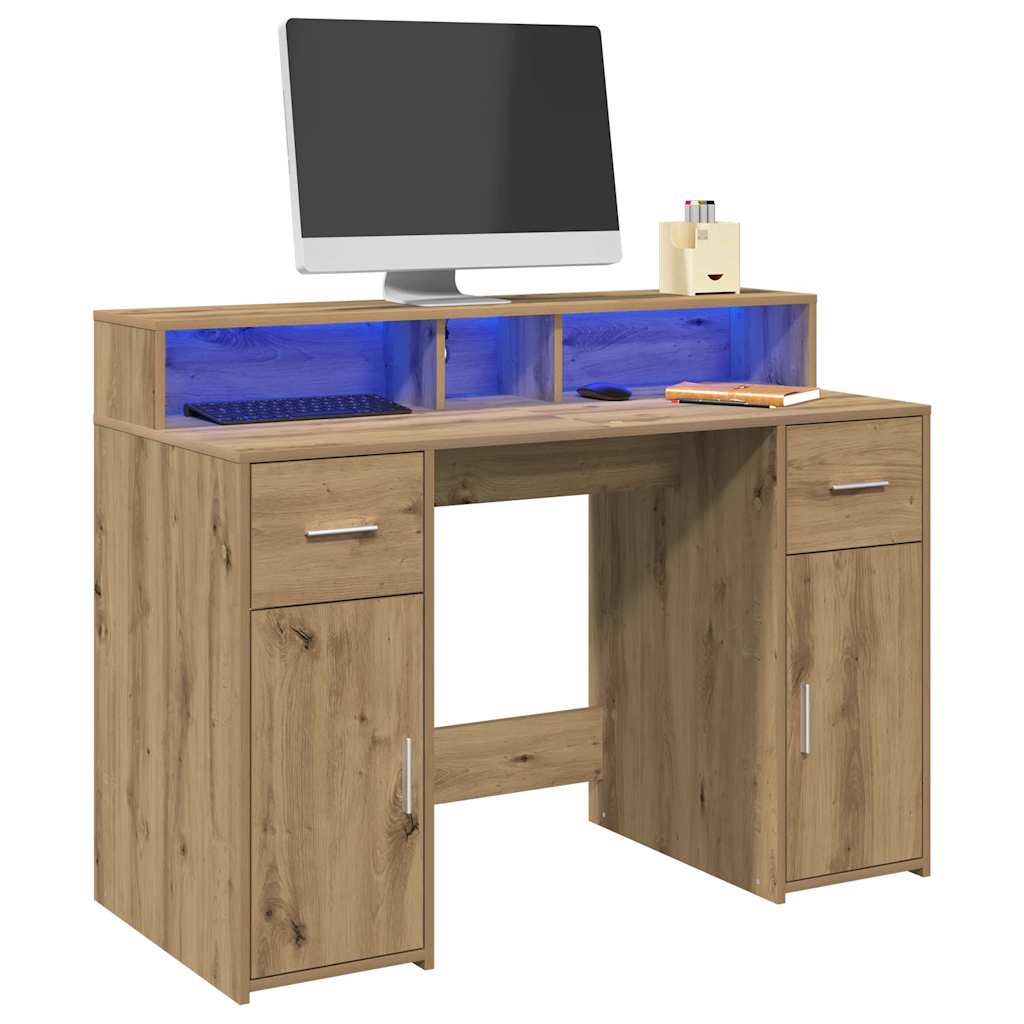 Radni stol s LED svjetlima 120x55x91 cm konstruirano drvo