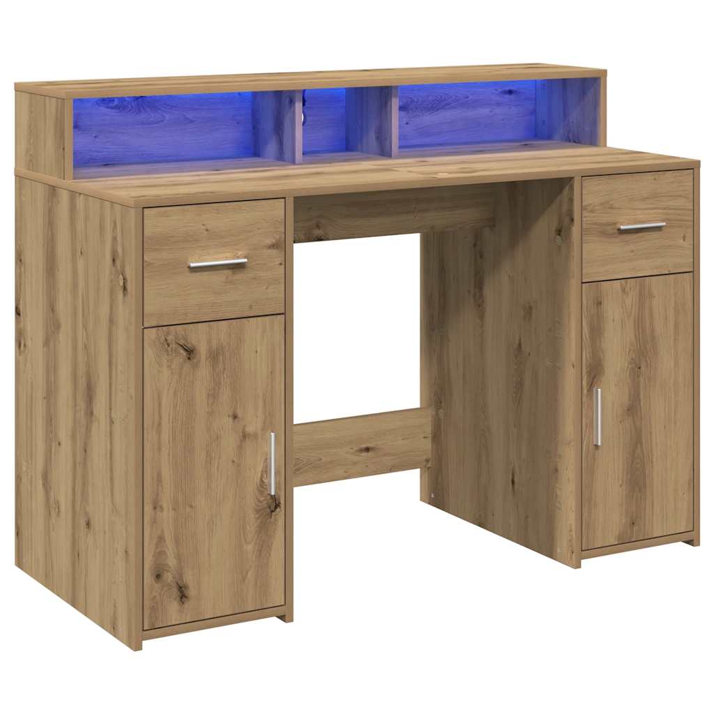 Radni stol s LED svjetlima 120x55x91 cm konstruirano drvo