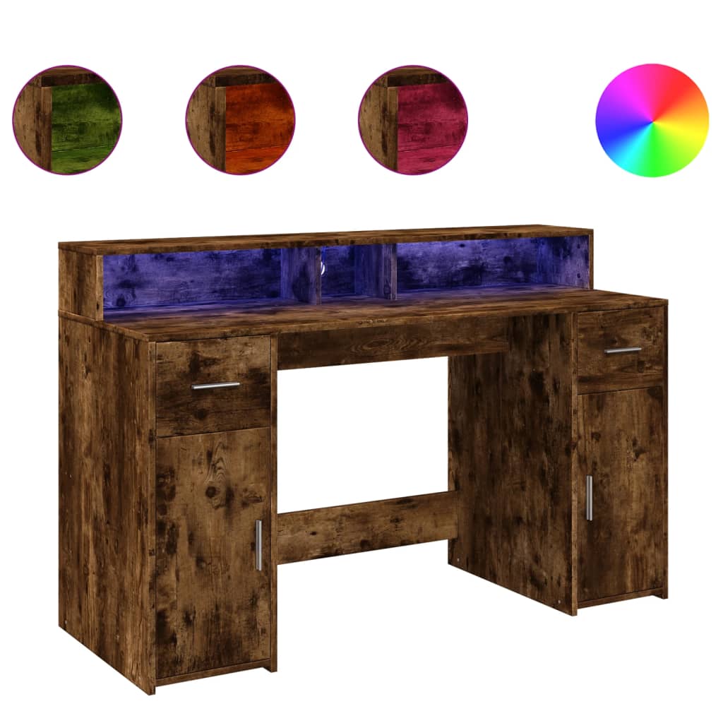Radni stol s LED svjetlima boja hrasta 140x55x91 cm drveni
