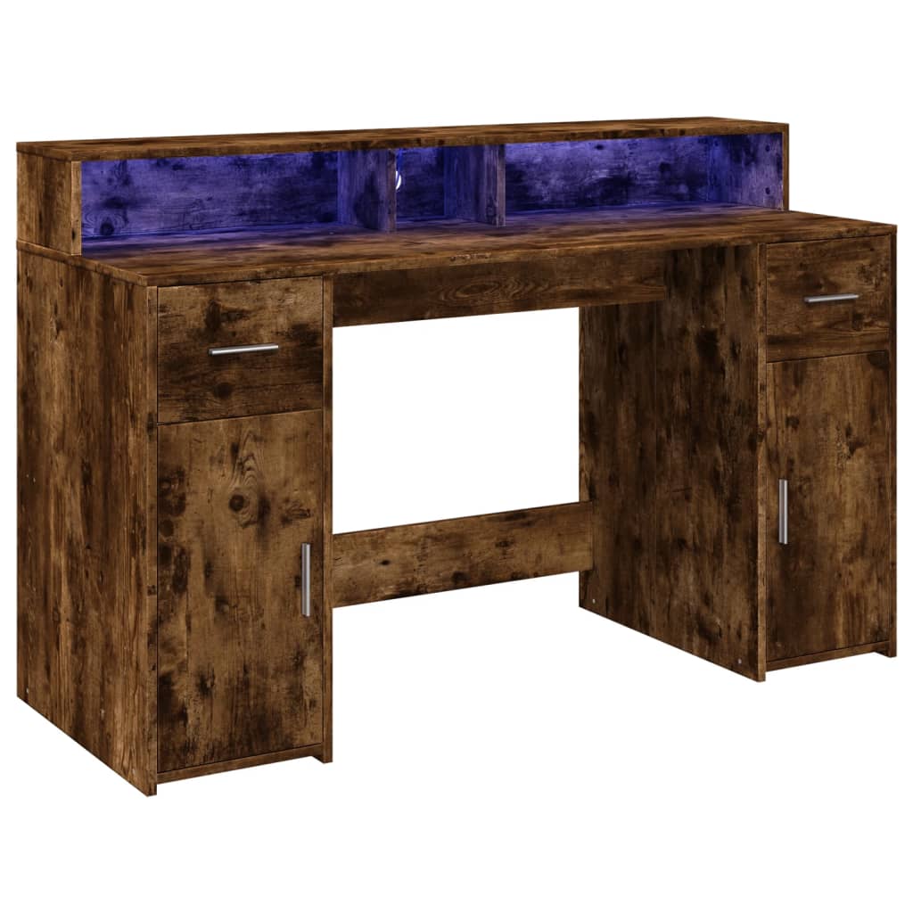 Radni stol s LED svjetlima boja hrasta 140x55x91 cm drveni