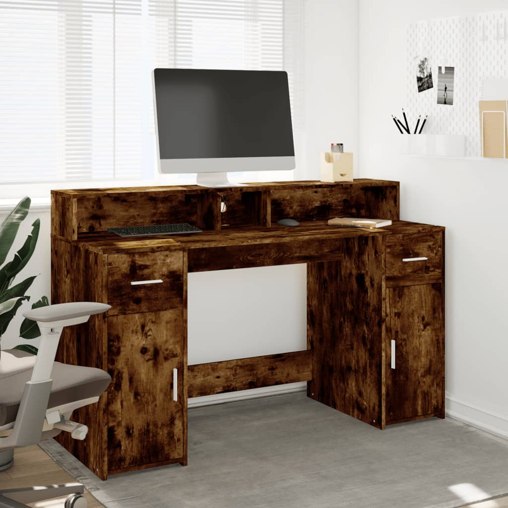 Radni stol s LED svjetlima boja hrasta 140x55x91 cm drveni