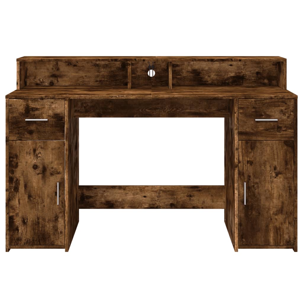 Radni stol s LED svjetlima boja hrasta 140x55x91 cm drveni