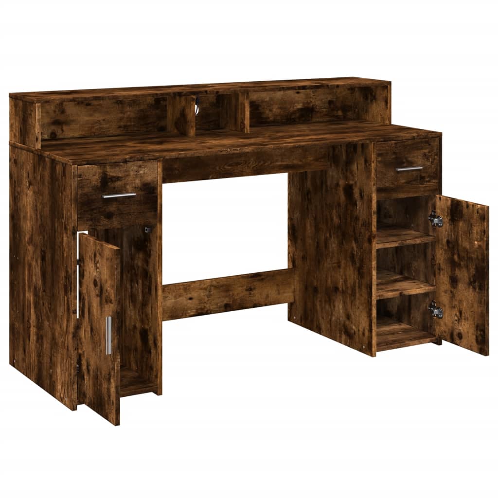 Radni stol s LED svjetlima boja hrasta 140x55x91 cm drveni