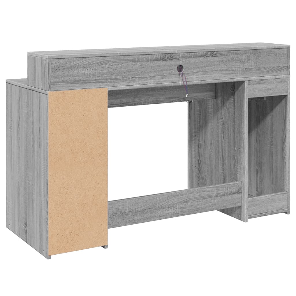 Radni stol s LED svjetlima siva boja hrasta 140x55x91 cm drveni