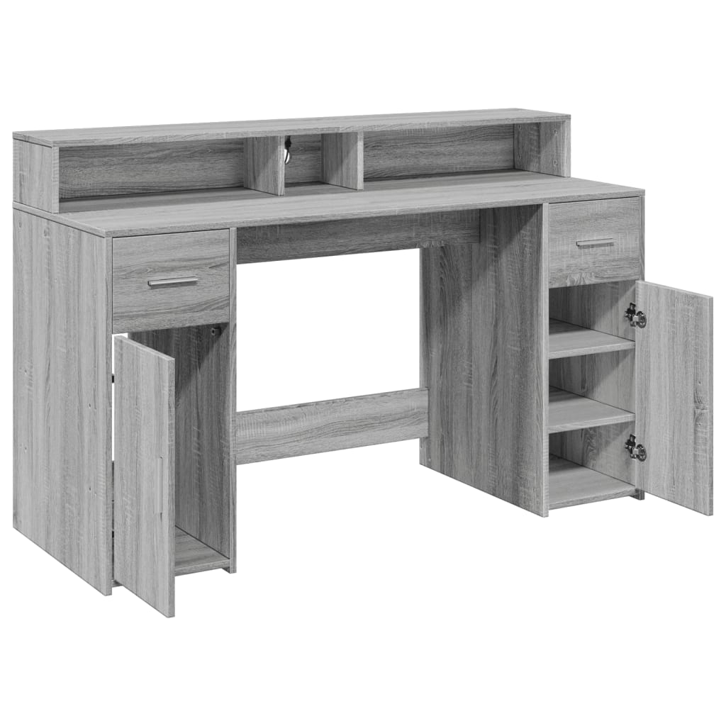 Radni stol s LED svjetlima siva boja hrasta 140x55x91 cm drveni