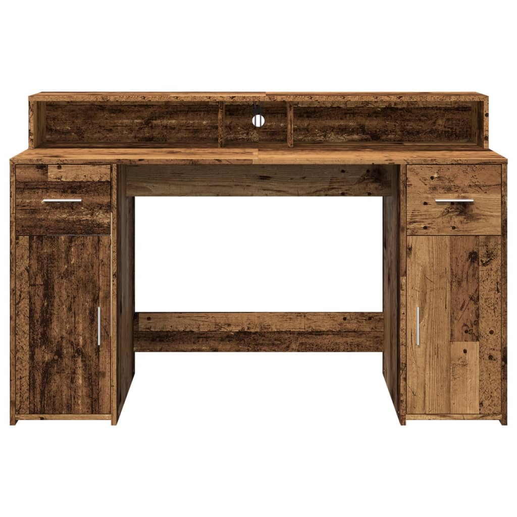 Radni stol s LED svjetlima boja staro drvo 140x55x91 cm drveni
