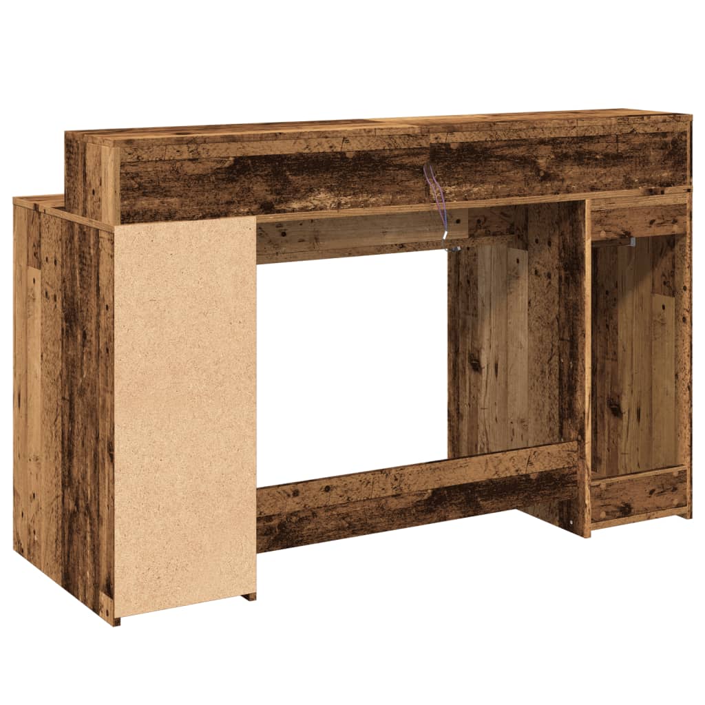 Radni stol s LED svjetlima boja staro drvo 140x55x91 cm drveni