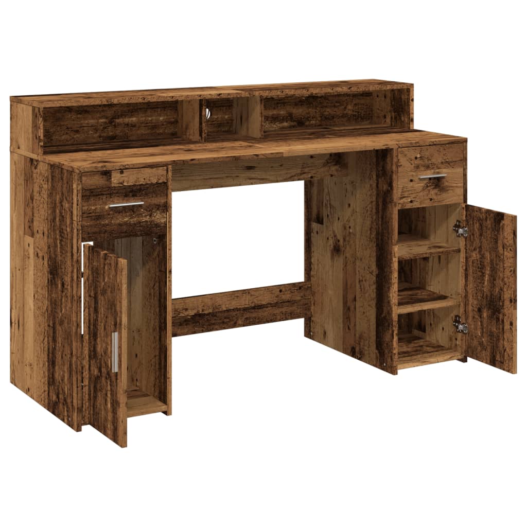 Radni stol s LED svjetlima boja staro drvo 140x55x91 cm drveni