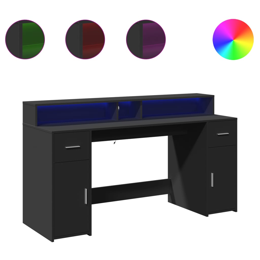 Radni stol s LED svjetlima crni 160x55x91 cm konstruirano drvo