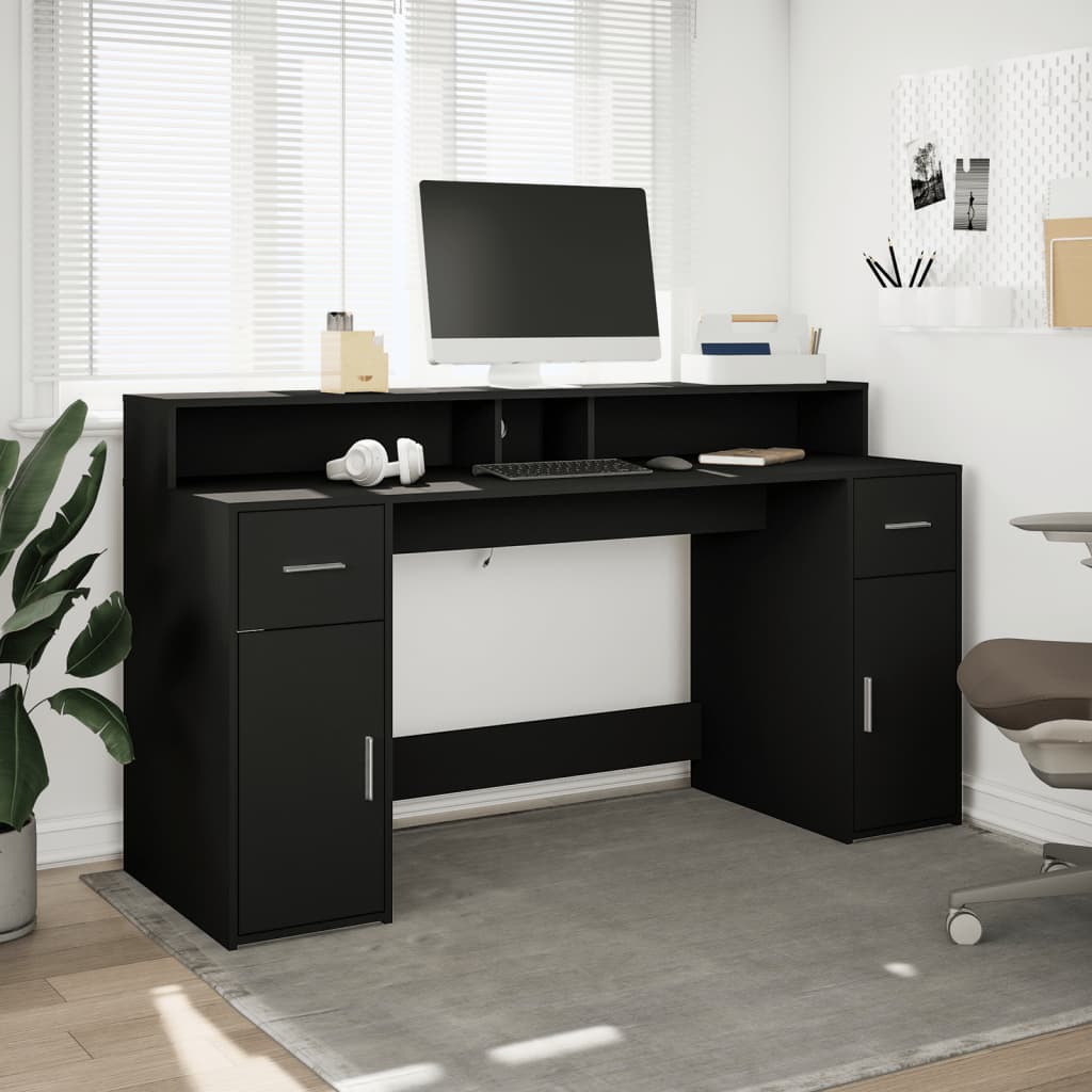 Radni stol s LED svjetlima crni 160x55x91 cm konstruirano drvo