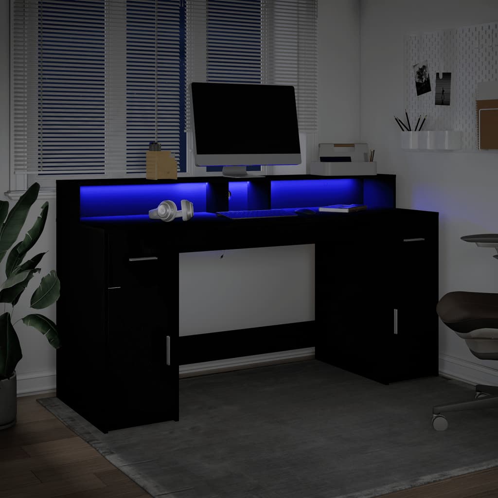 Radni stol s LED svjetlima crni 160x55x91 cm konstruirano drvo