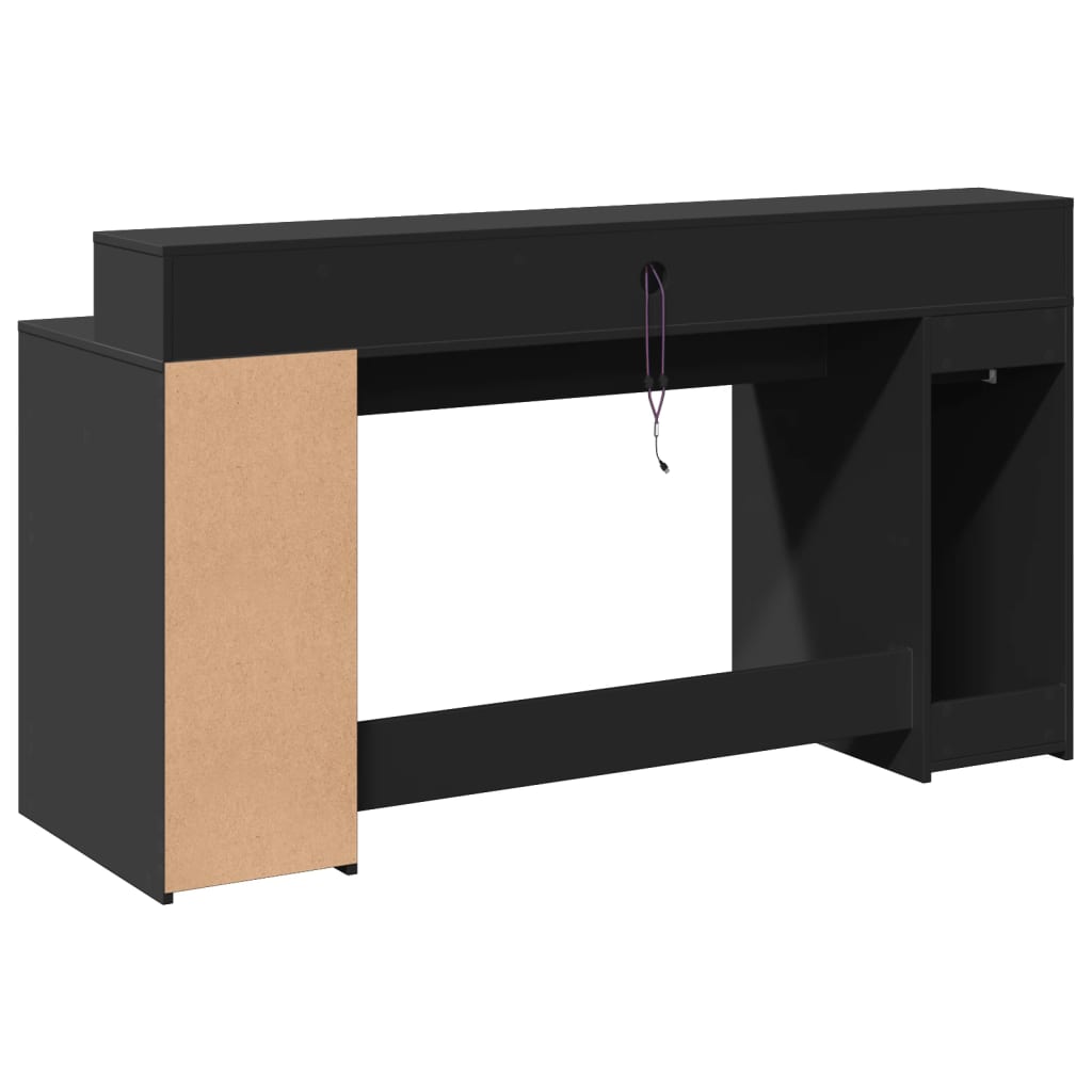 Radni stol s LED svjetlima crni 160x55x91 cm konstruirano drvo