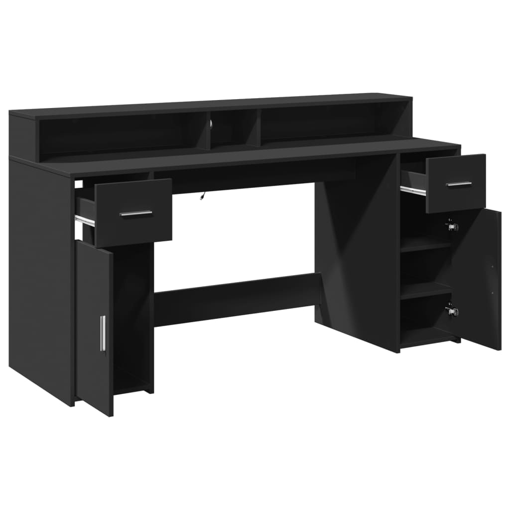 Radni stol s LED svjetlima crni 160x55x91 cm konstruirano drvo