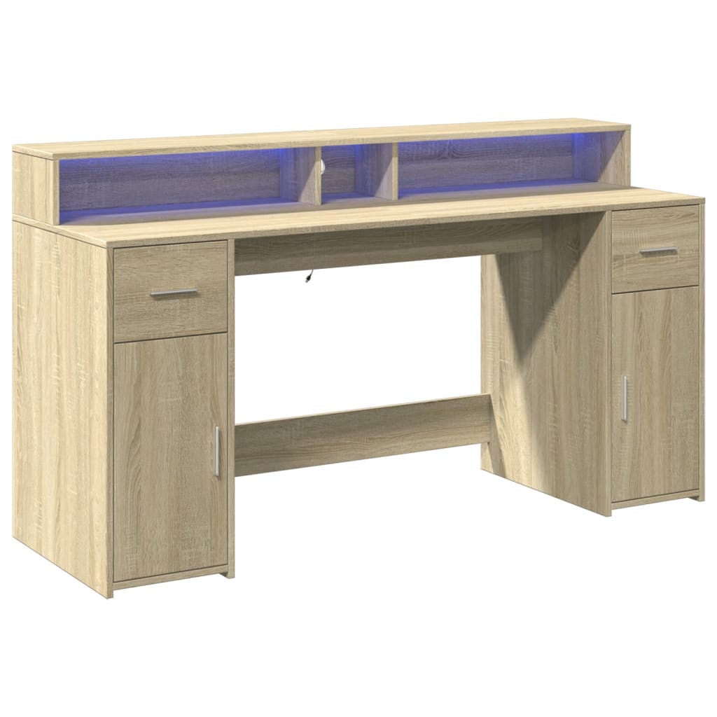 Radni stol s LED svjetlima hrast 160x55x91 cm konstruirano drvo