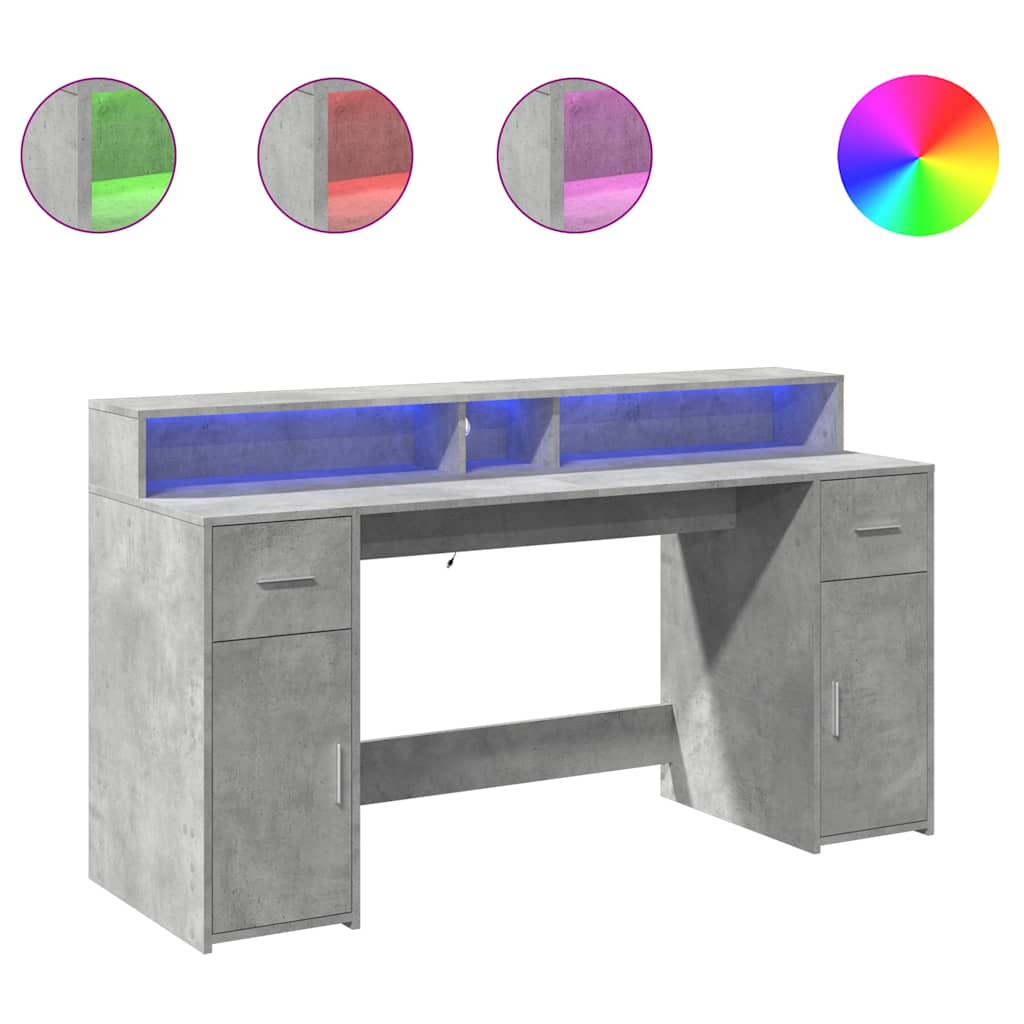 Radni stol s LED svjetlima sivi 160x55x91 cm konstruirano drvo