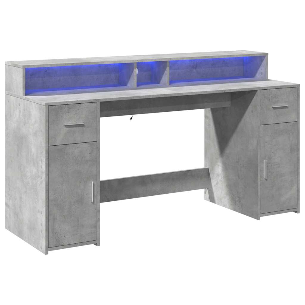 Radni stol s LED svjetlima sivi 160x55x91 cm konstruirano drvo