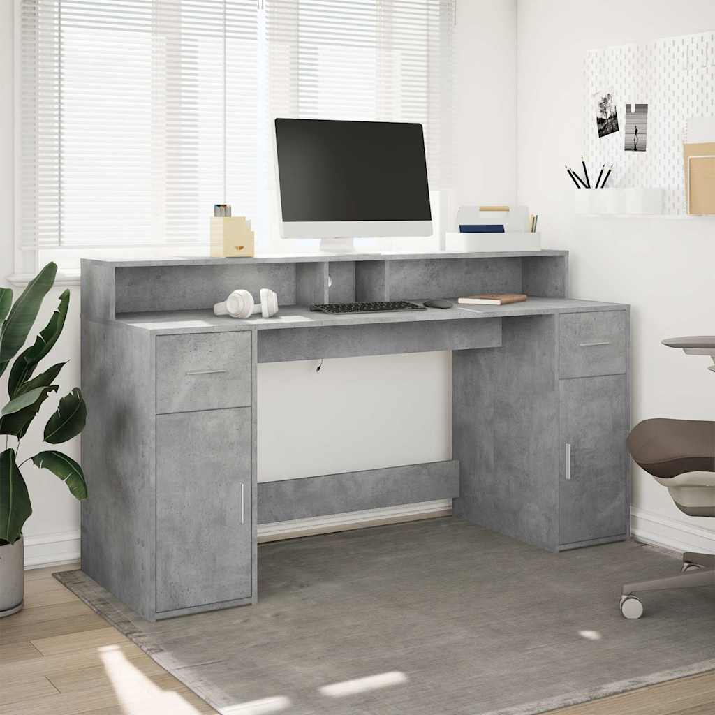 Radni stol s LED svjetlima sivi 160x55x91 cm konstruirano drvo