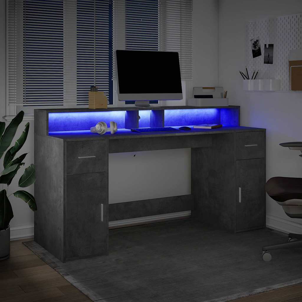 Radni stol s LED svjetlima sivi 160x55x91 cm konstruirano drvo