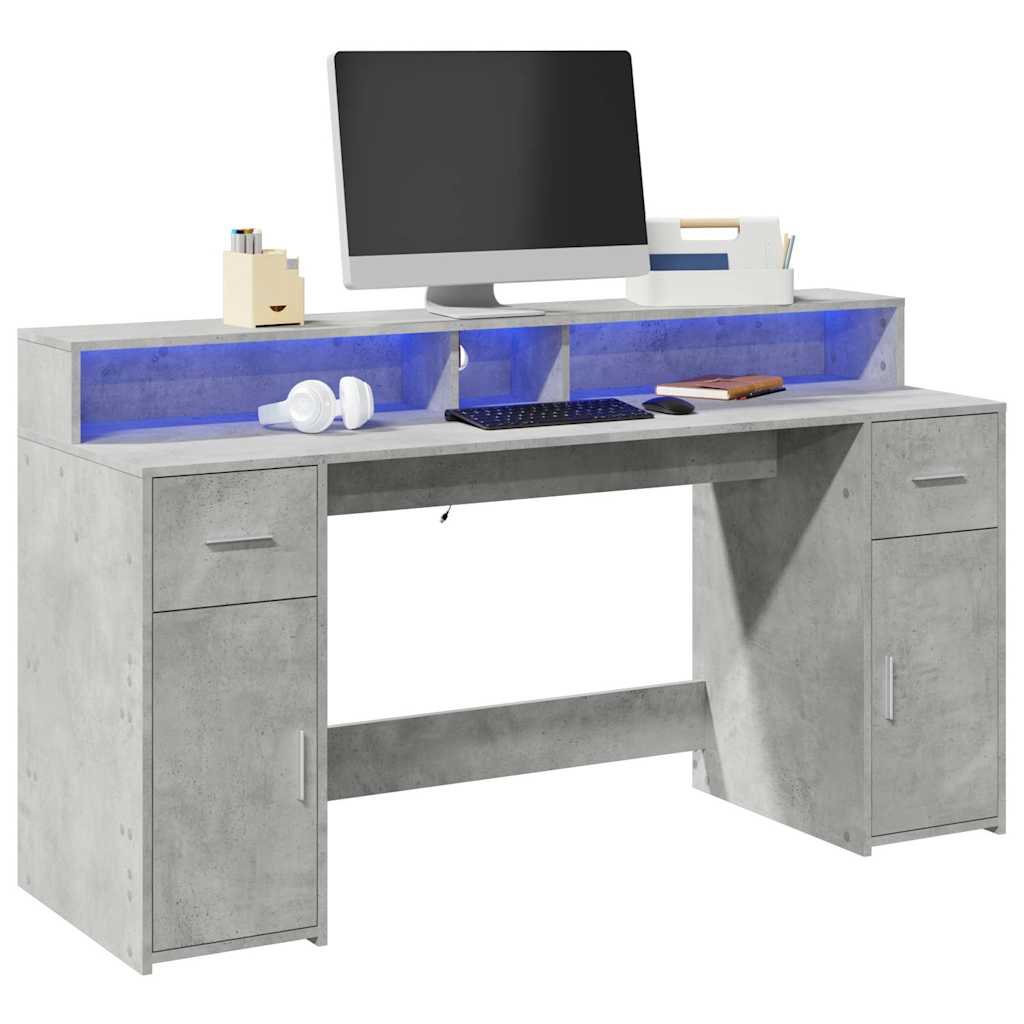 Radni stol s LED svjetlima sivi 160x55x91 cm konstruirano drvo