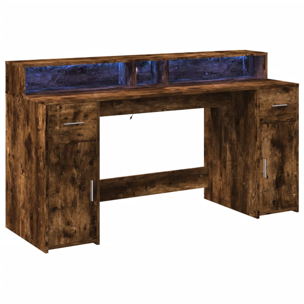 Radni stol s LED svjetlima boja hrasta 160x55x91 cm drveni