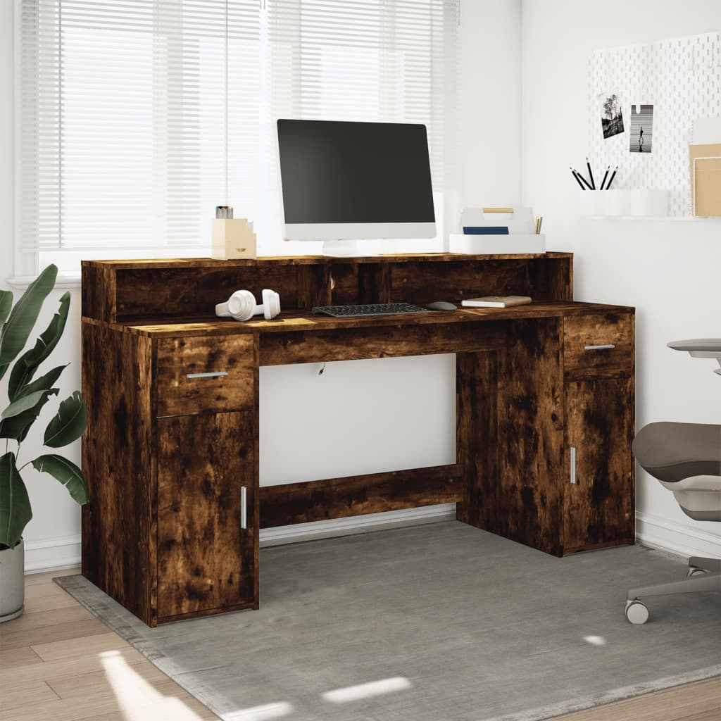 Radni stol s LED svjetlima boja hrasta 160x55x91 cm drveni