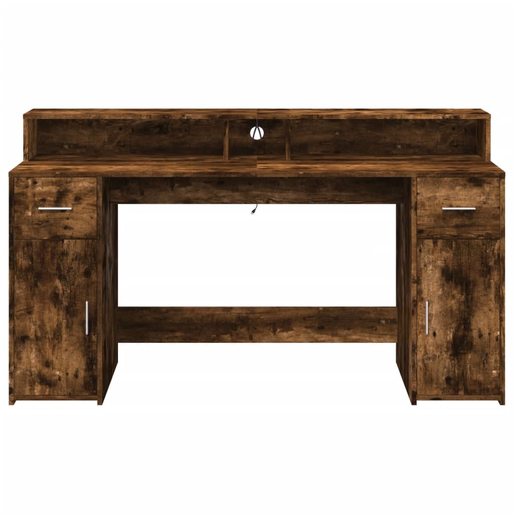 Radni stol s LED svjetlima boja hrasta 160x55x91 cm drveni
