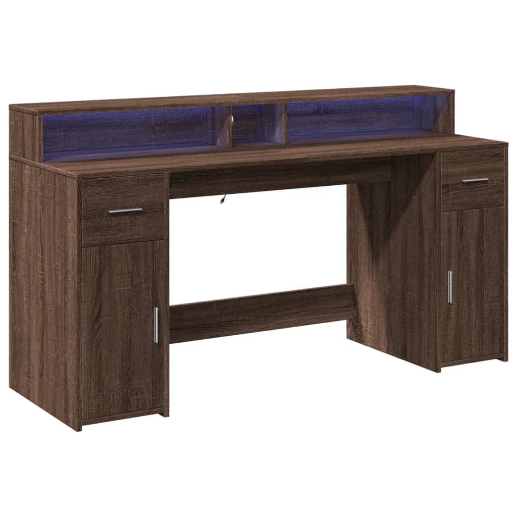 Radni stol s LED svjetlima smeđa boja hrasta 160x55x91cm drveni