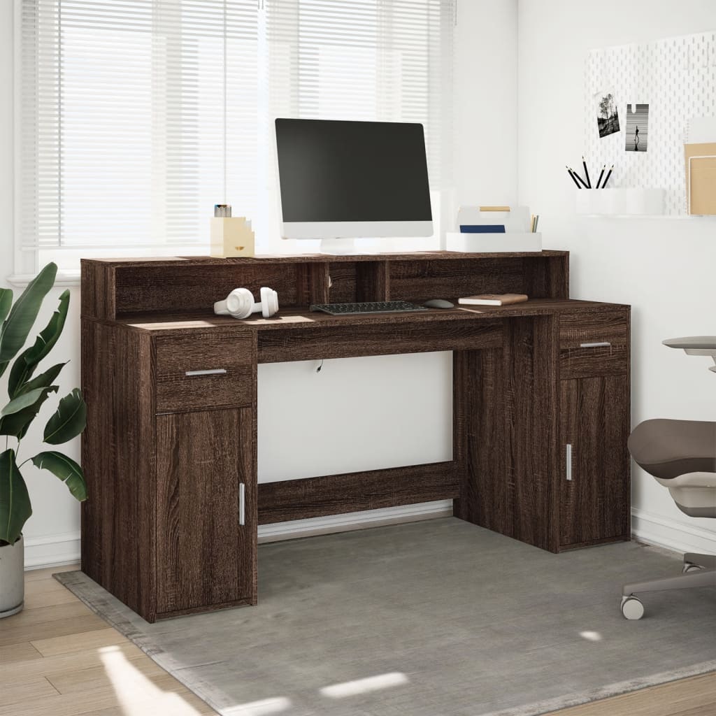 Radni stol s LED svjetlima smeđa boja hrasta 160x55x91cm drveni