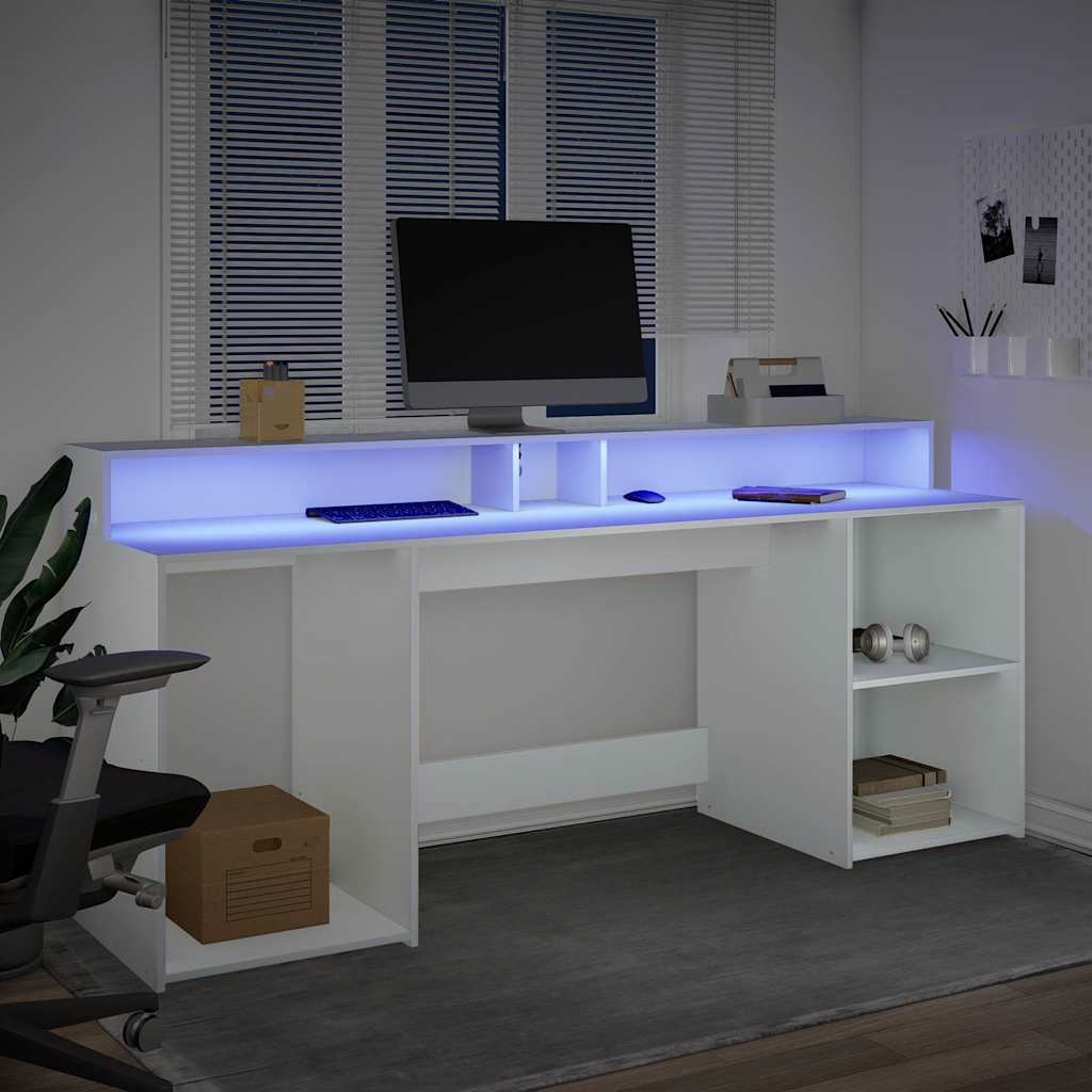 Radni stol LED bijeli 200 x 55 x 91 cm od konstruiranog drva