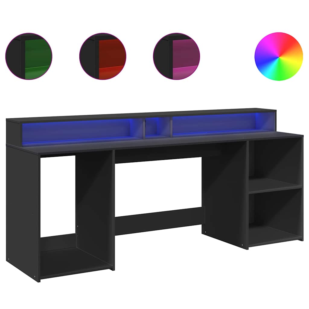 Radni stol s LED svjetlima crni 200x55x91 cm konstruirano drvo