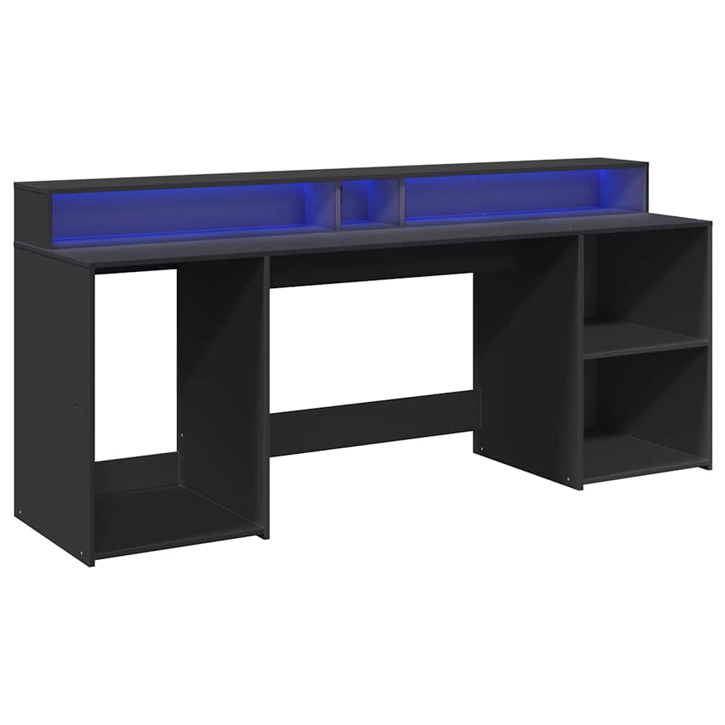 Radni stol s LED svjetlima crni 200x55x91 cm konstruirano drvo
