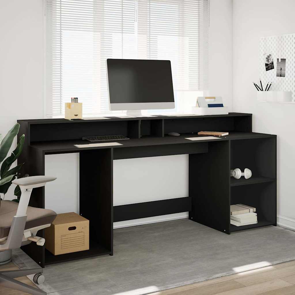 Radni stol s LED svjetlima crni 200x55x91 cm konstruirano drvo