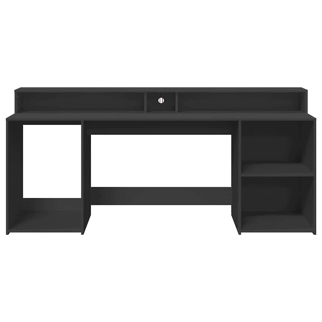 Radni stol s LED svjetlima crni 200x55x91 cm konstruirano drvo