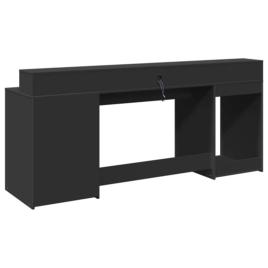 Radni stol s LED svjetlima crni 200x55x91 cm konstruirano drvo