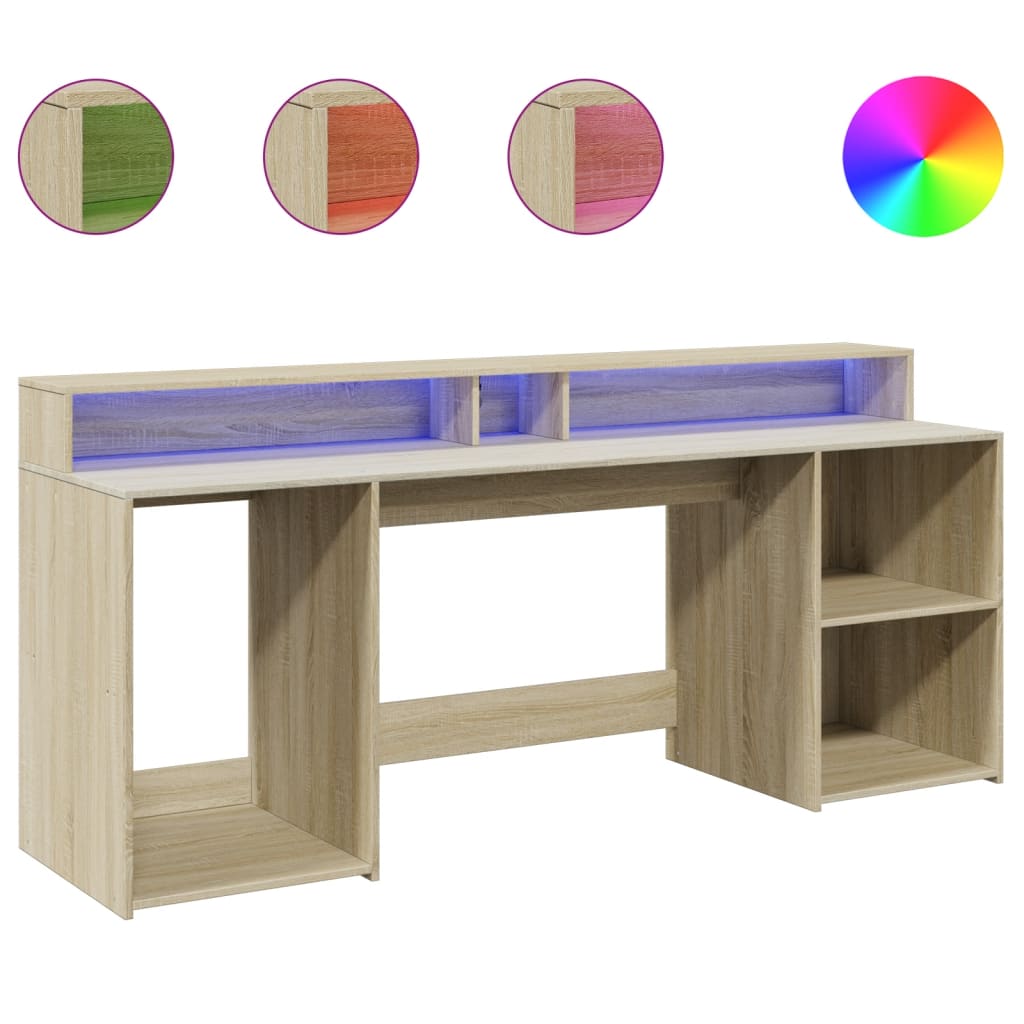 Radni stol s LED svjetlima boja hrasta 200 x 55 x 91 cm drveni