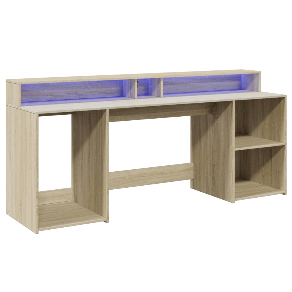 Radni stol s LED svjetlima boja hrasta 200 x 55 x 91 cm drveni