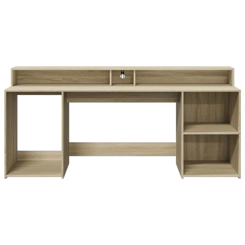 Radni stol s LED svjetlima boja hrasta 200 x 55 x 91 cm drveni