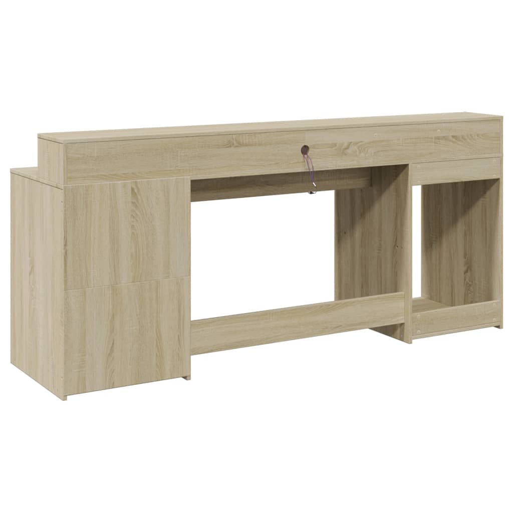 Radni stol s LED svjetlima boja hrasta 200 x 55 x 91 cm drveni