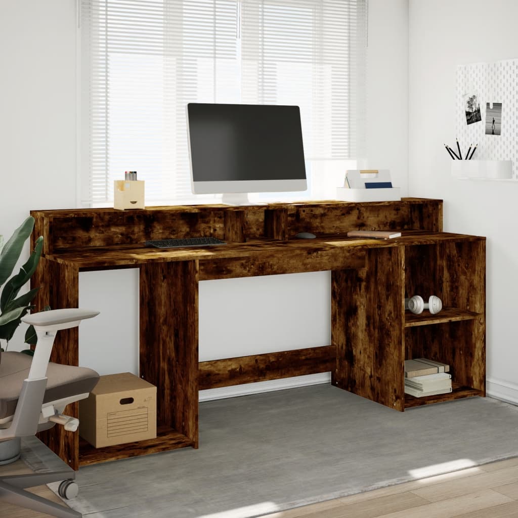 Radni stol s LED svjetlima boja hrasta 200x55x91 cm drveni